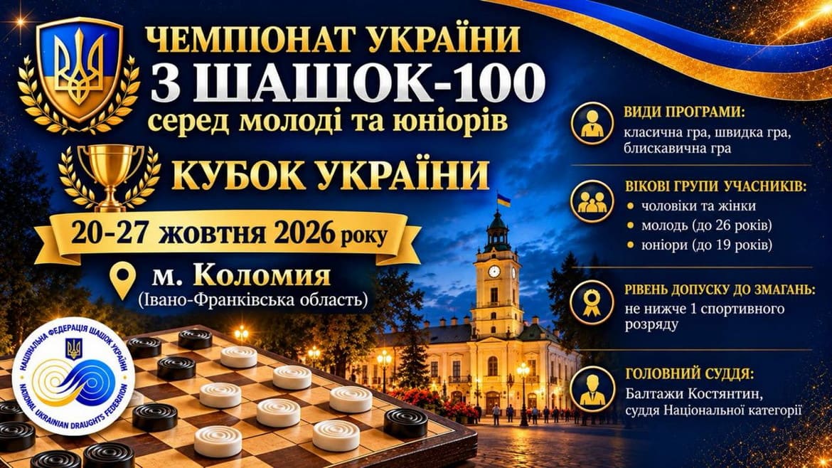 Чемпіонат України – 2026 (молодь, юніори), Кубок України – 2026 з шашок (шашки-100)