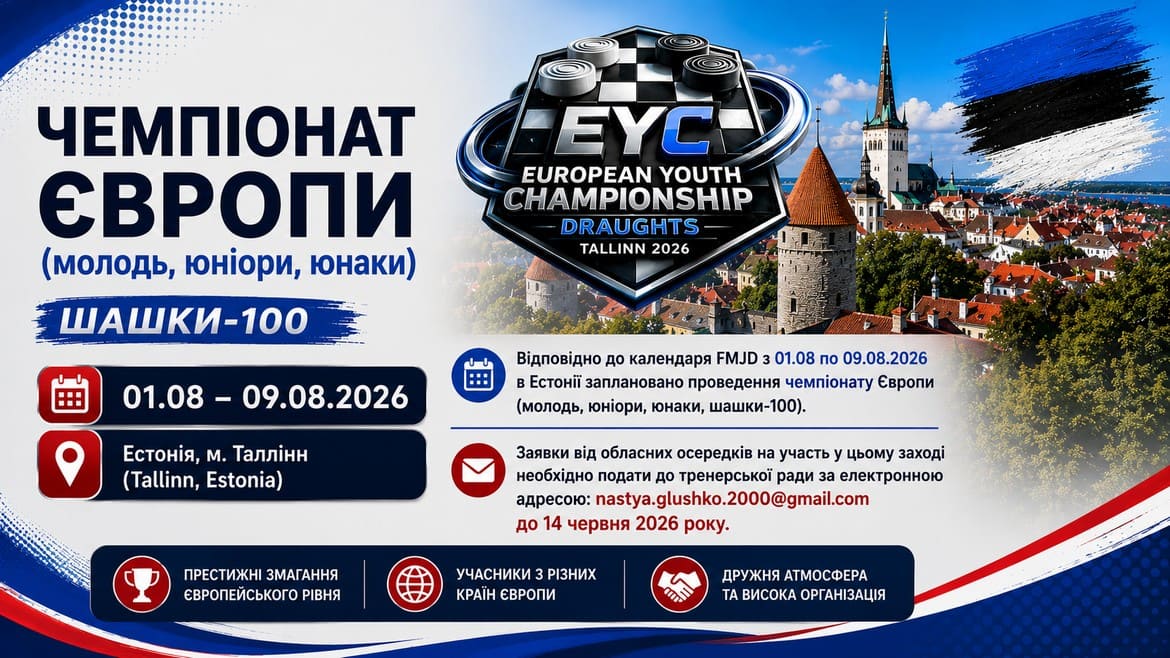 Анонс. Чемпіонат Європи – 2026 (молодіжний) з шашок-100 